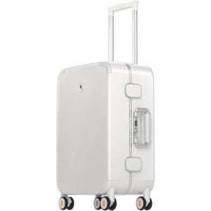 imageLEVEL8 Zipperless Carry On Luggage Airline Approved with Aluminum Frame Cute Hardshell Suitcase with Spinner Wheels Metal Rolling Travel Case with Tsa Locks 20 Inch Off WhiteOff WhiteSlight Pink