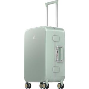 imageLEVEL8 Zipperless Carry On Luggage Airline Approved with Aluminum Frame Cute Hardshell Suitcase with Spinner Wheels Metal Rolling Travel Case with Tsa Locks 20 Inch Off WhiteLight Green