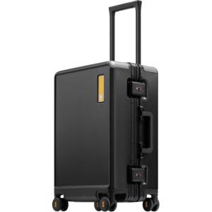 imageLEVEL8 Zipperless Carry On Luggage Airline Approved with Aluminum Frame Hard Shell Suitcase with Spinner Wheels Metal Checked Luggage with Double Tsa Locks 20 Inch GreyBlack