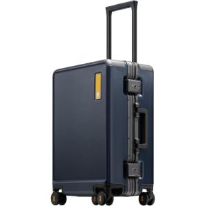 imageLEVEL8 Zipperless Carry On Luggage Airline Approved with Aluminum Frame Hard Shell Suitcase with Spinner Wheels Metal Checked Luggage with Double Tsa Locks 20 Inch GreyBlue