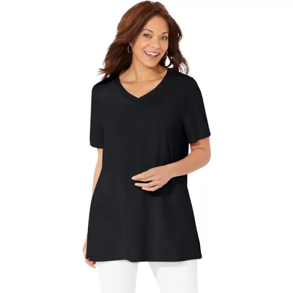 Catherines Women's Plus Size Easy Fit Short Sleeve V-Neck Tunic(Black)
