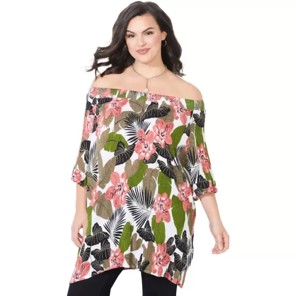 Catherines Women's Plus Size Smocked Neck Ruffle Sleeve Top