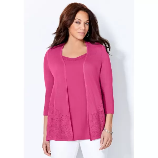 Catherines Women's Plus Size Petite Embroidered Lace Cardigan