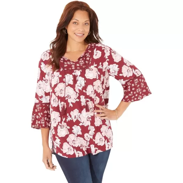 Catherines Women's Plus Size Twin-Print Georgette Peasant Blouse