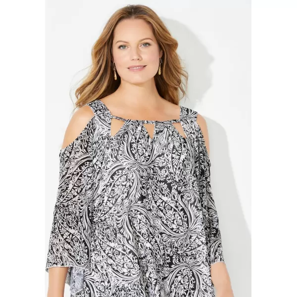 Catherines Women's Plus Size Mesh Cold Shoulder Top