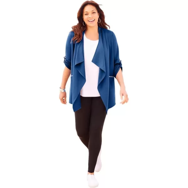 Catherines Women's Plus Size Cloud Knit French Terry Drape Front Cardigan