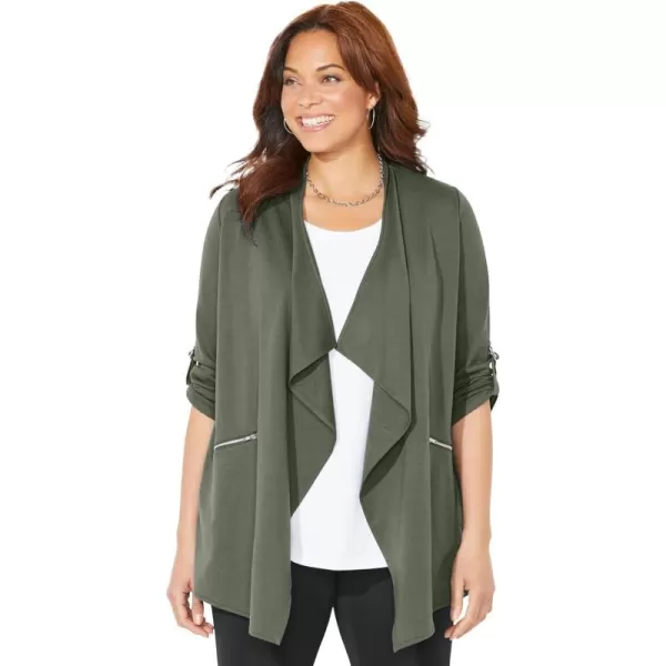 Catherines Women's Plus Size Cloud Knit French Terry Drape Front Cardigan