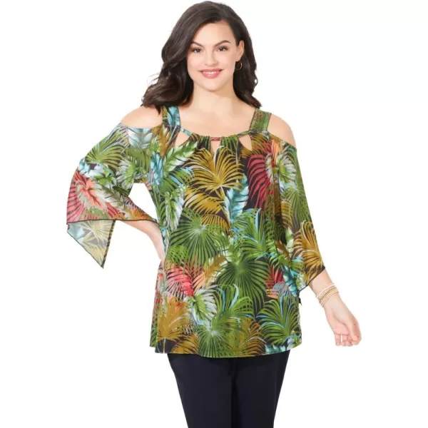 Catherines Women's Plus Size Mesh Cold Shoulder Top