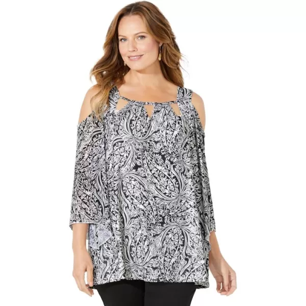 Catherines Women's Plus Size Mesh Cold Shoulder Top