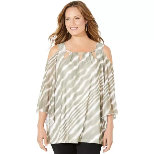 Catherines Women's Plus Size Mesh Cold Shoulder Top