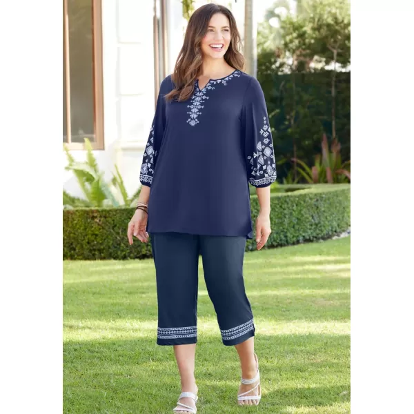 Catherines Women's Plus Size Anywear Printed Hem Capri