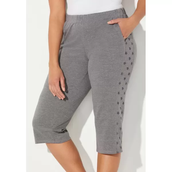 Catherines Women's Plus Size French Terry Stars Aligned Capri