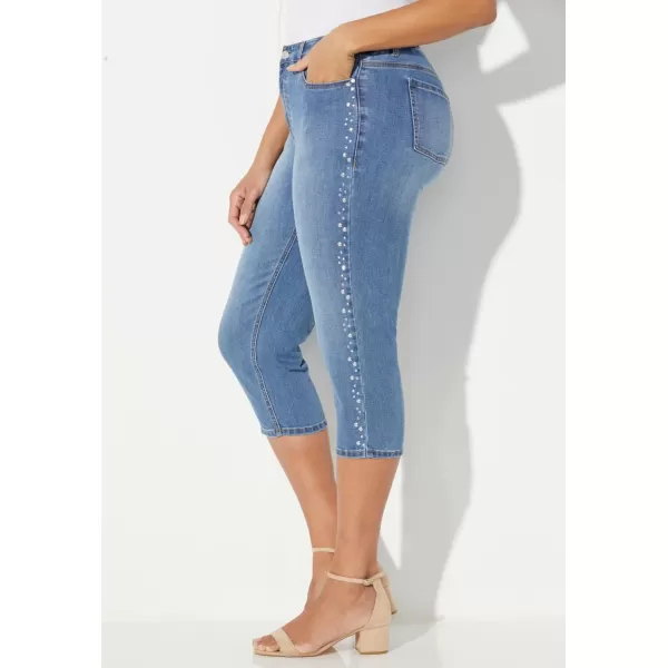 Catherines Women's Plus Size Sparkle Trim Jean Capri