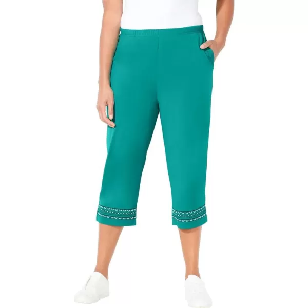 Catherines Women's Plus Size Anywear Printed Hem Capri