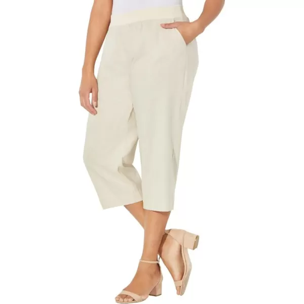 Catherines Women's Plus Size Knit Waist Linen Capri