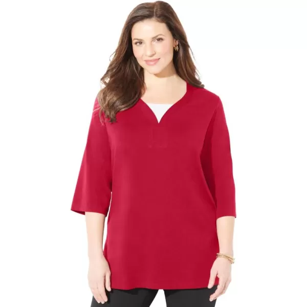 Catherines Women's Plus Size Suprema Y-Neck Duet Tee