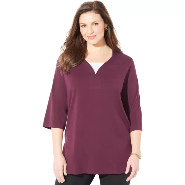 Catherines Women's Plus Size Suprema Y-Neck Duet Tee