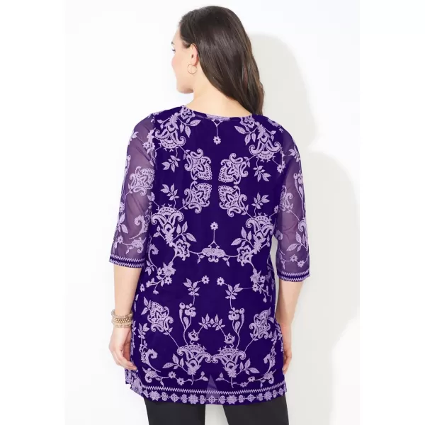 Catherines Women's Plus Size Embroidered Mesh Tunic