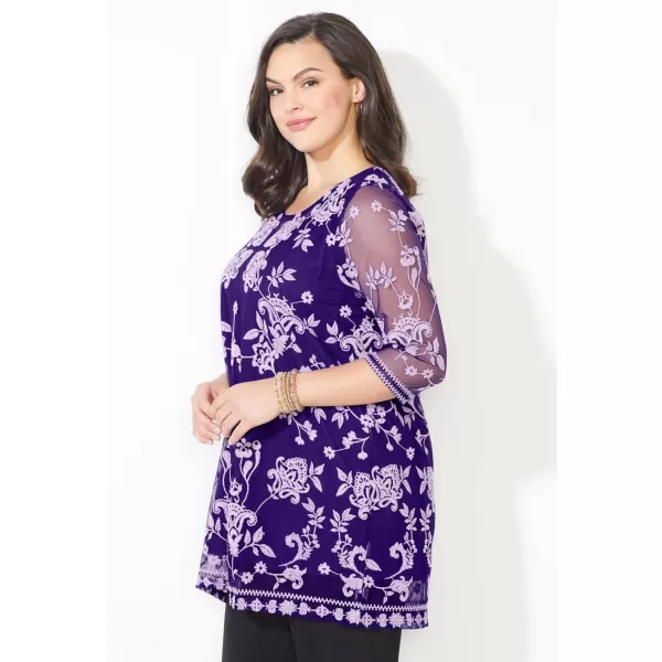 Catherines Women's Plus Size Embroidered Mesh Tunic