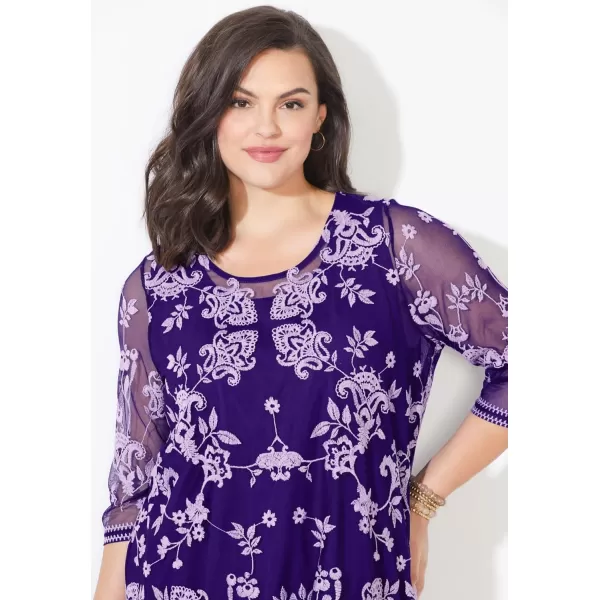 Catherines Women's Plus Size Embroidered Mesh Tunic