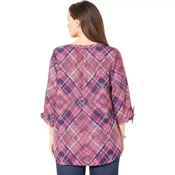 Catherines Women's Plus Size Georgette Buttonfront Tie Sleeve Cafe Blouse