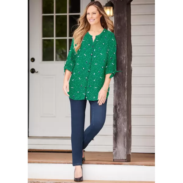 Catherines Women's Plus Size Georgette Buttonfront Tie Sleeve Cafe Blouse