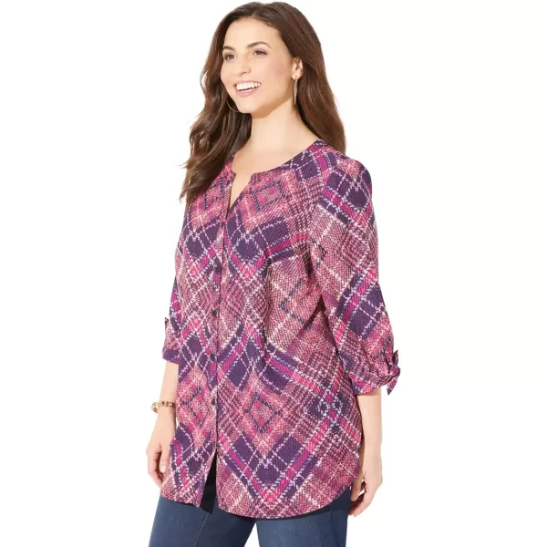 Catherines Women's Plus Size Georgette Buttonfront Tie Sleeve Cafe Blouse
