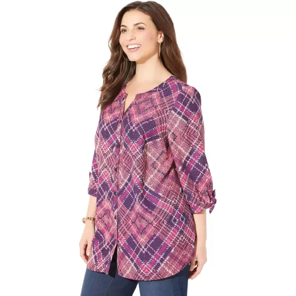 Catherines Women's Plus Size Georgette Buttonfront Tie Sleeve Cafe Blouse