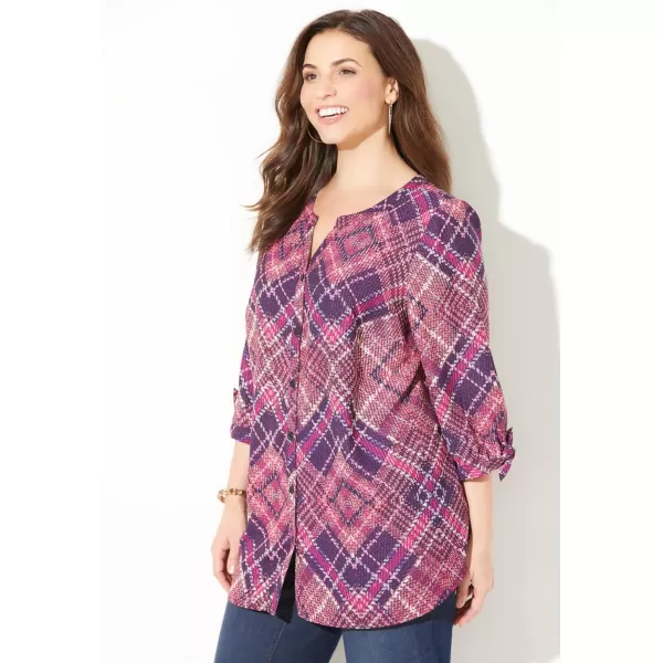 Catherines Women's Plus Size Georgette Buttonfront Tie Sleeve Cafe Blouse