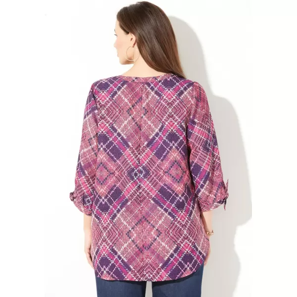Catherines Women's Plus Size Georgette Buttonfront Tie Sleeve Cafe Blouse