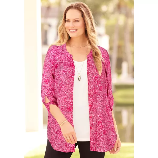 Catherines Women's Plus Size Georgette Buttonfront Tie Sleeve Cafe Blouse