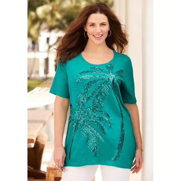 Catherines Women's Plus Size Slub Knit Sparkling Sequin Tee