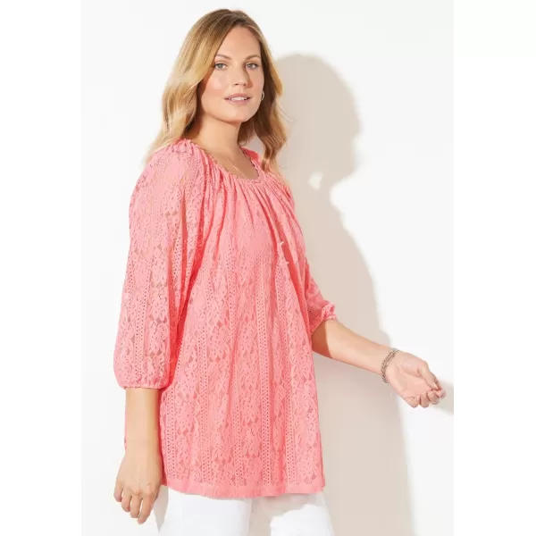 Catherines Women's Plus Size Stretch Lace Peasant Blouse