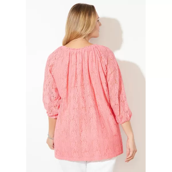 Catherines Women's Plus Size Stretch Lace Peasant Blouse