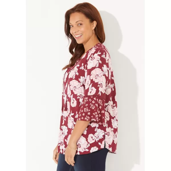 Catherines Women's Plus Size Twin-Print Georgette Peasant Blouse