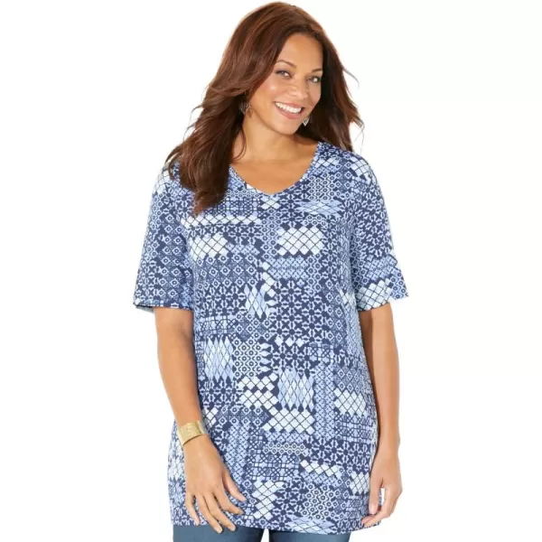 Catherines Women's Plus Size Easy Fit Short Sleeve V-Neck Tunic