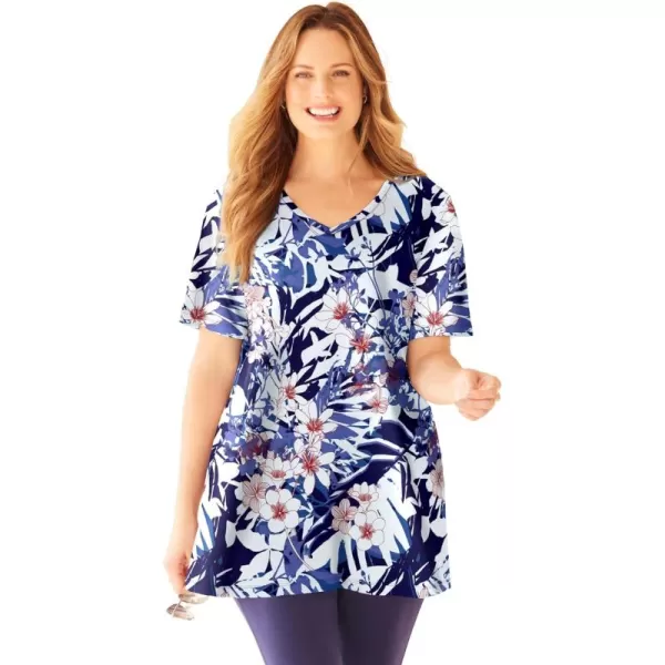 Catherines Women's Plus Size Easy Fit Short Sleeve V-Neck Tunic