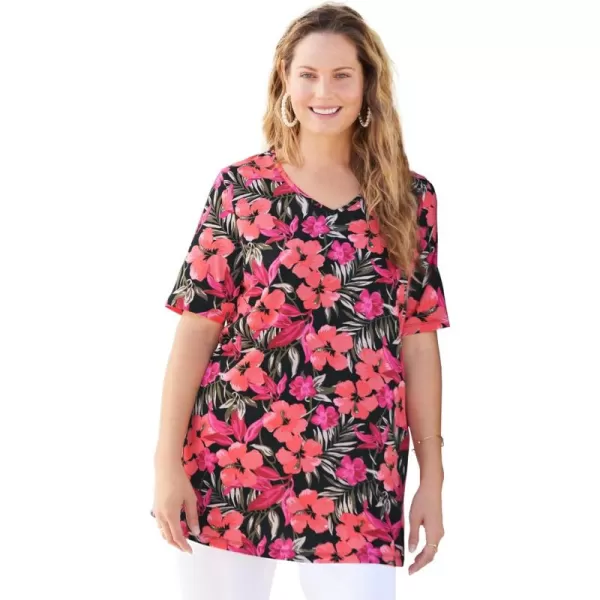 Catherines Women's Plus Size Easy Fit Short Sleeve V-Neck Tunic