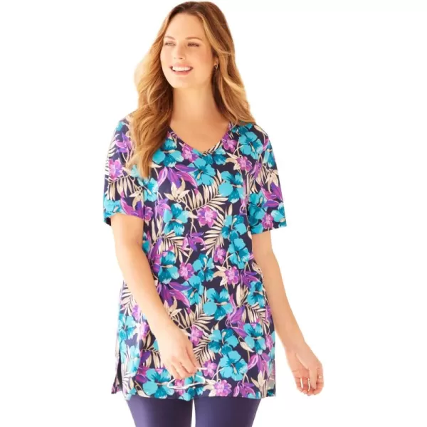 Catherines Women's Plus Size Easy Fit Short Sleeve V-Neck Tunic