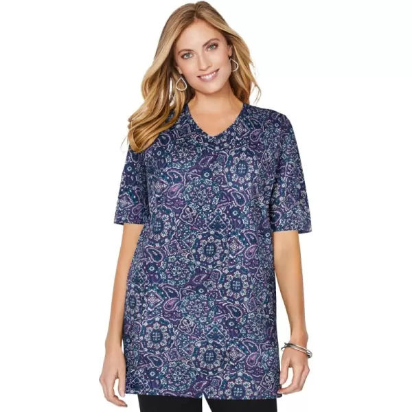 Catherines Women's Plus Size Easy Fit Short Sleeve V-Neck Tunic