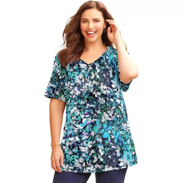Catherines Women's Plus Size Easy Fit Short Sleeve V-Neck Tunic