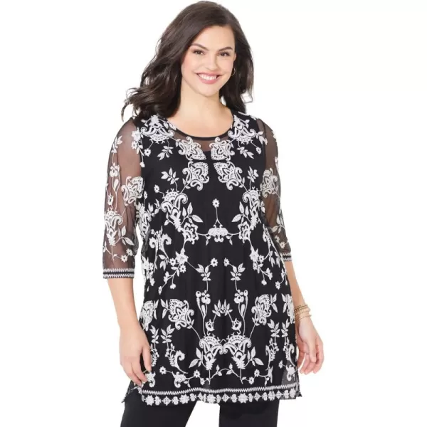 Catherines Women's Plus Size Embroidered Mesh Tunic