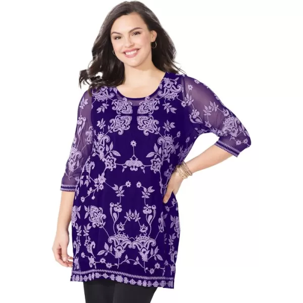 Catherines Women's Plus Size Embroidered Mesh Tunic