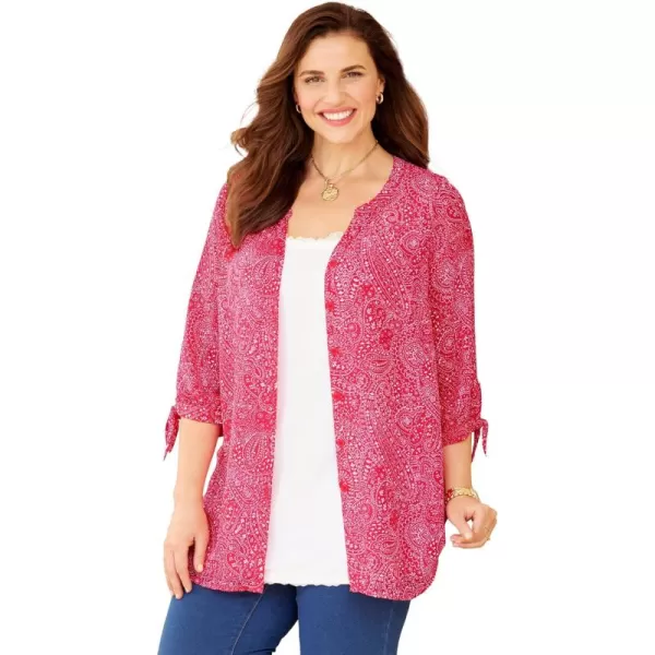 Catherines Women's Plus Size Georgette Buttonfront Tie Sleeve Cafe Blouse