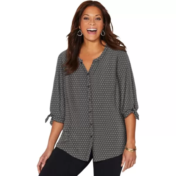 Catherines Women's Plus Size Georgette Buttonfront Tie Sleeve Cafe Blouse