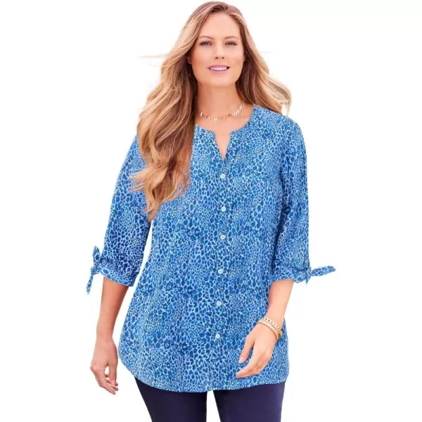 Catherines Women's Plus Size Georgette Buttonfront Tie Sleeve Cafe Blouse