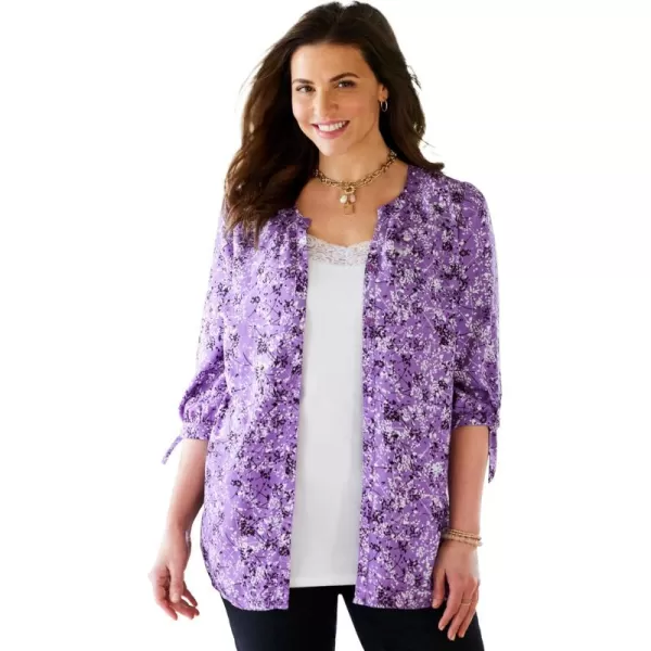 Catherines Women's Plus Size Georgette Buttonfront Tie Sleeve Cafe Blouse
