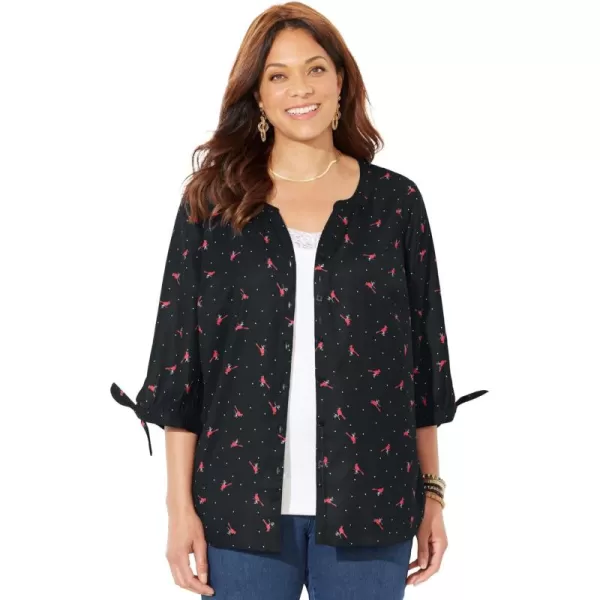 Catherines Women's Plus Size Georgette Buttonfront Tie Sleeve Cafe Blouse