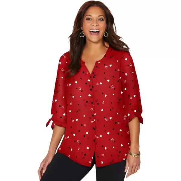 Catherines Women's Plus Size Georgette Buttonfront Tie Sleeve Cafe Blouse