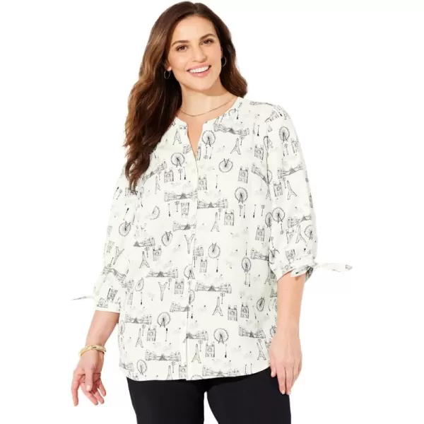 Catherines Women's Plus Size Georgette Buttonfront Tie Sleeve Cafe Blouse
